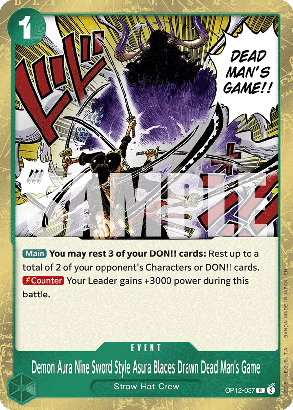 Demon Aura Nine Sword Style Asura Blades Drawn Dead Man's Game, One Piece Promotion Cards OP12-037