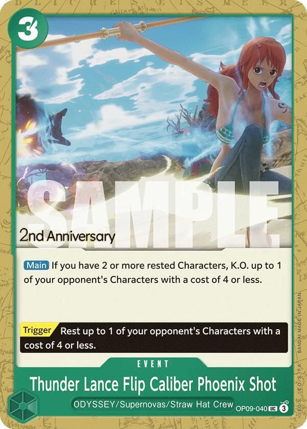 Thunder Lance Flip Caliber Phoenix Shot, Emperors in the New World: 2nd Anniversary Tournament Cards OP09-040