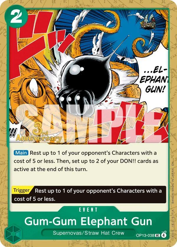 Gum-Gum Elephant Gun, Carrying On His Will: 3rd Anniversary Tournament Cards OP13-038