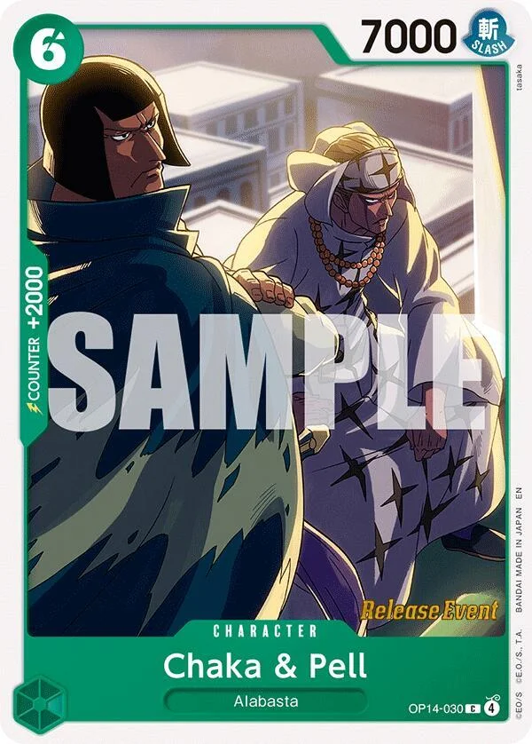 Chaka & Pell, The Azure Sea's Seven Release Event Cards OP14-030