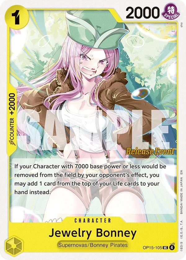 Jewelry Bonney, Adventure on Kami's Island Release Event Cards OP15-105