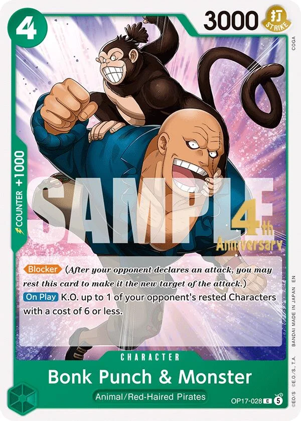 Bonk Punch & Monster, The World's Strongest Warriors Release Event Cards OP17-028