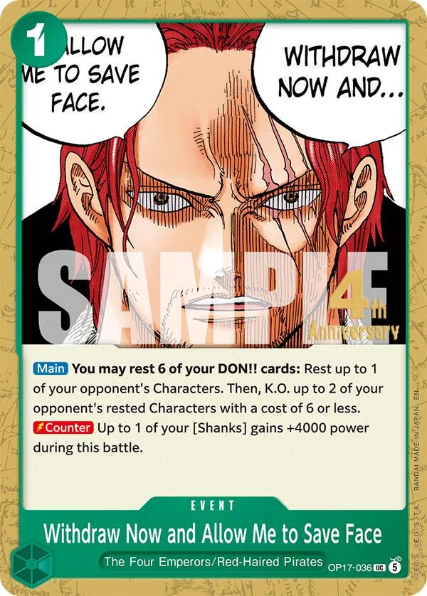Withdraw Now and Allow Me to Save Face, The World's Strongest Warriors Release Event Cards OP17-036
